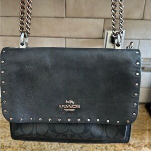 Coach Black Leather & Signature Canvas Chain Crossbody